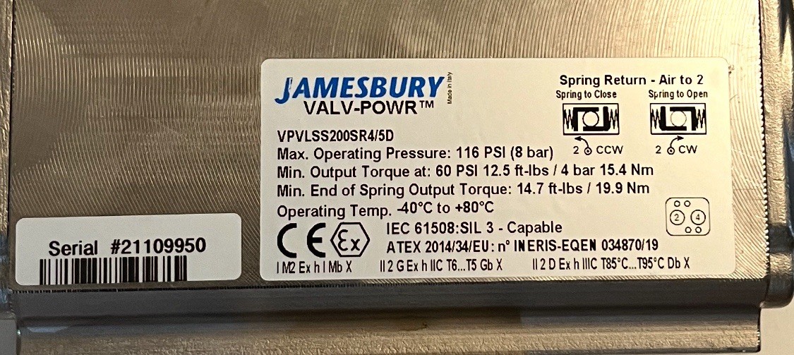 PBM 1” Tri-Clamp Sanitary Valve Assembly 316L SS Jamesbury Actuator Westlock New