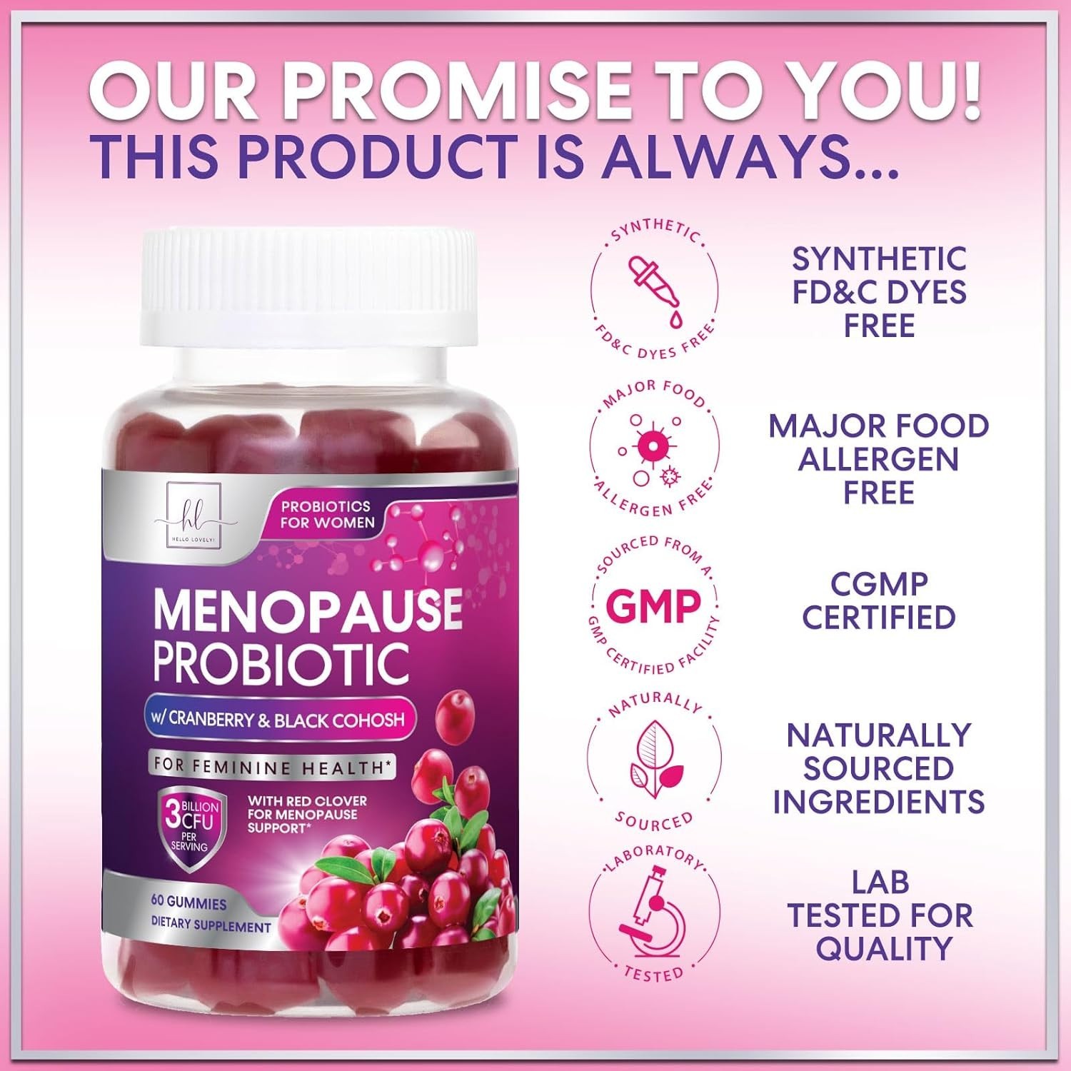 Menopause Supplements for Women Gummies – with Black Cohosh, Cranberry 3 Billion