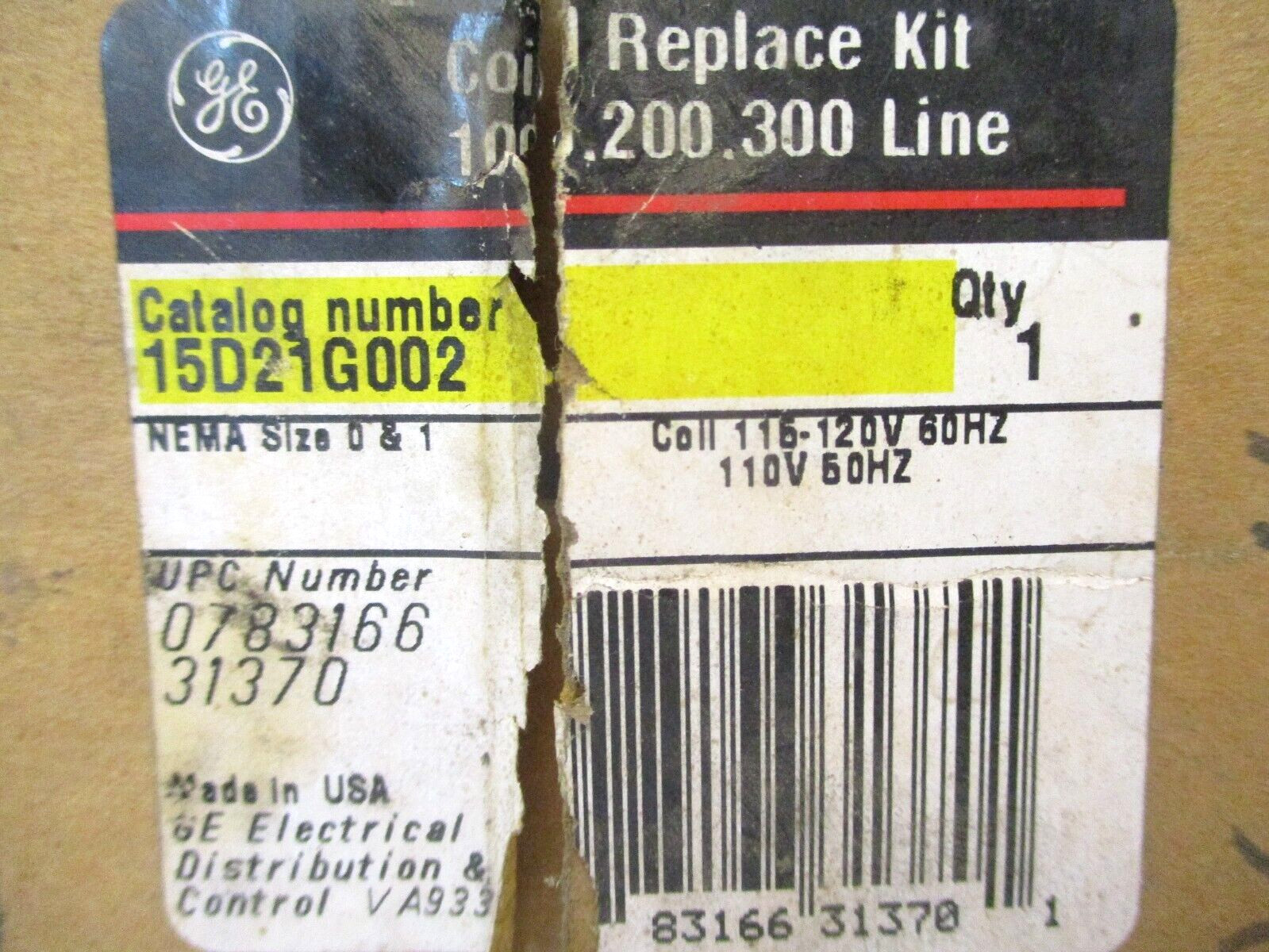 GE 15D21G002 Coil Replace Kit 100.200.300 Line 115-120V 60Hz 110V 50Hz A6999WVS