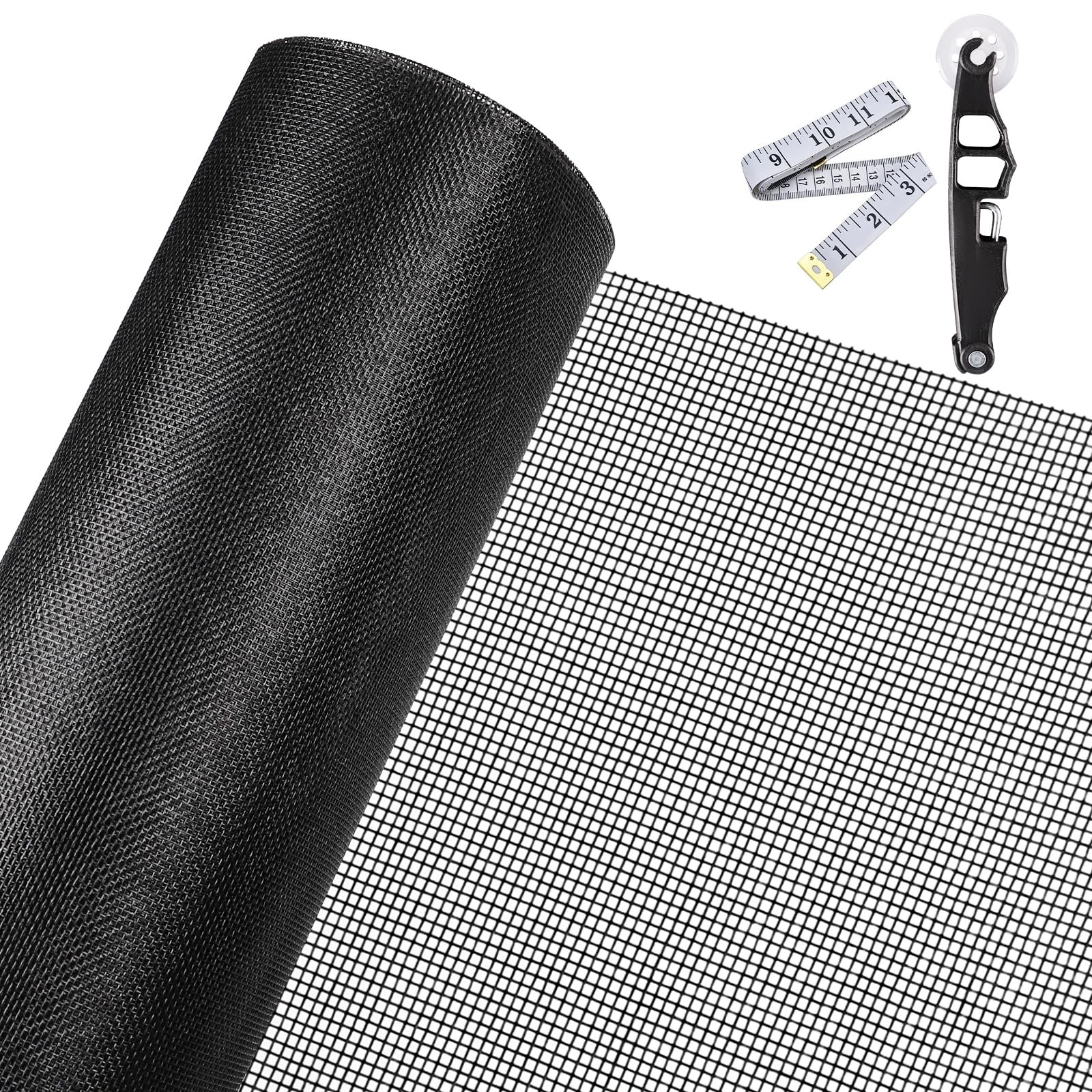Fiberglass Window Screen Mesh Kit, 48″x130″ Durable 48″x130″, Black