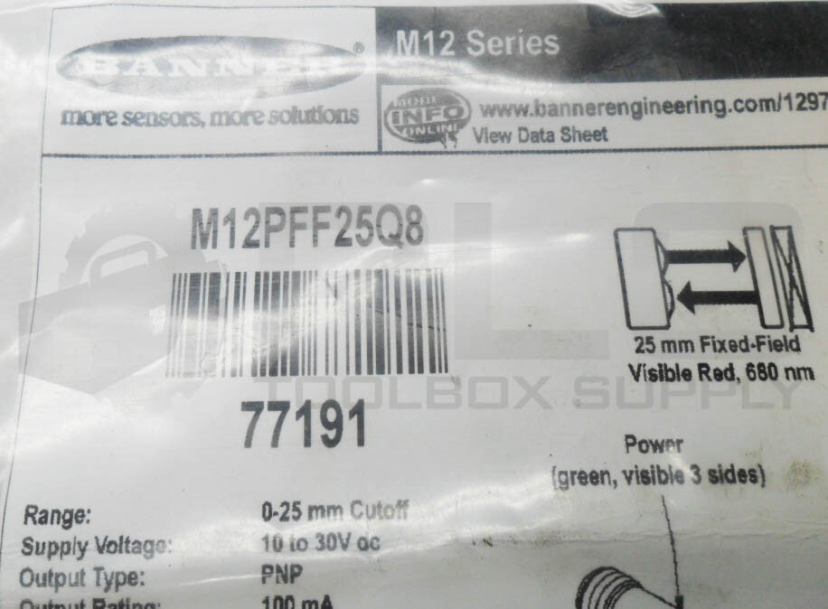 NEW BANNER M12PFF25Q8 PHOTOELECTRIC SENSOR 10-30VDC 77191