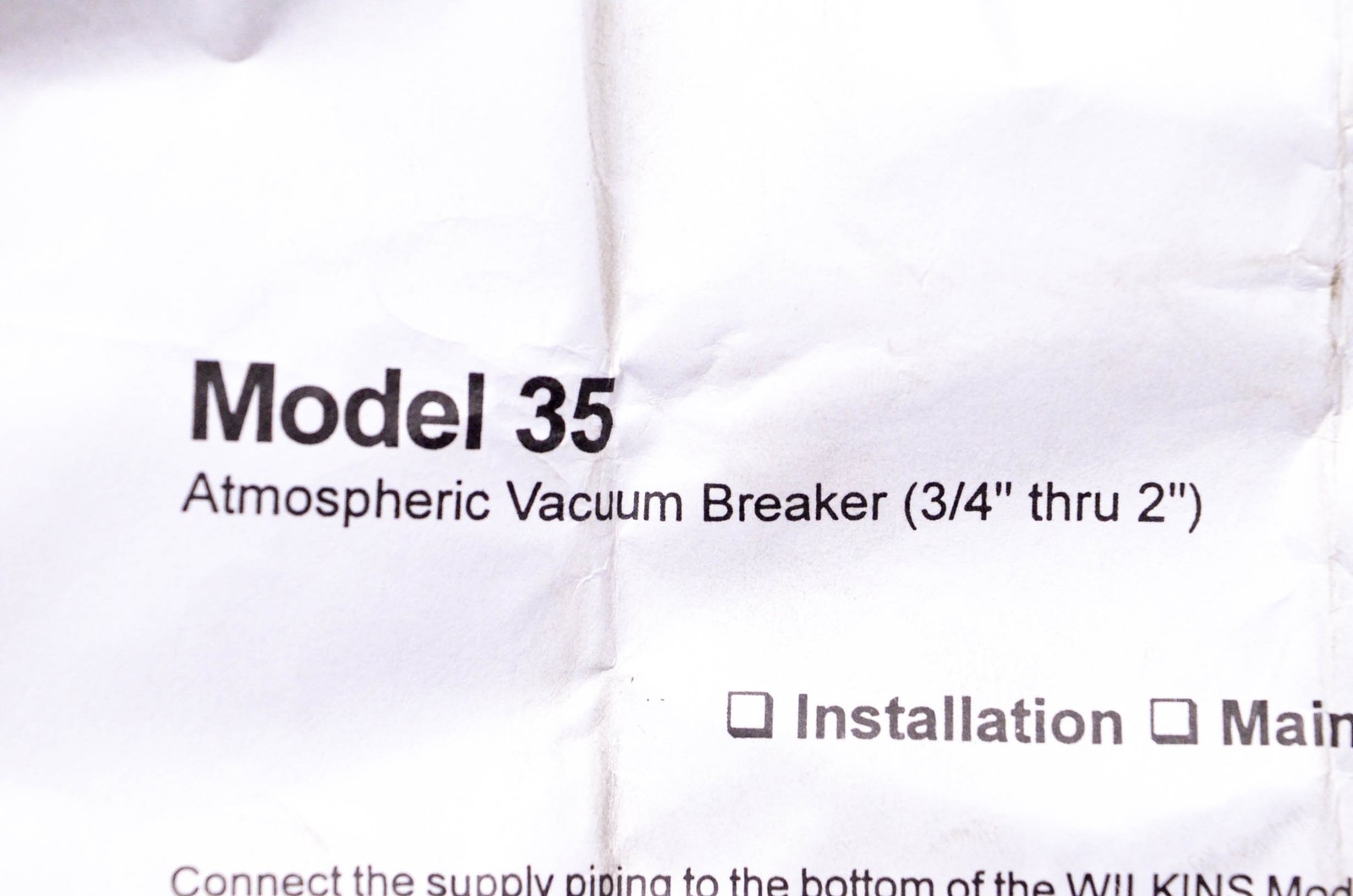 Wilkins 35 Atmospheric Vacuum Breaker 3/4″-2″ NOS