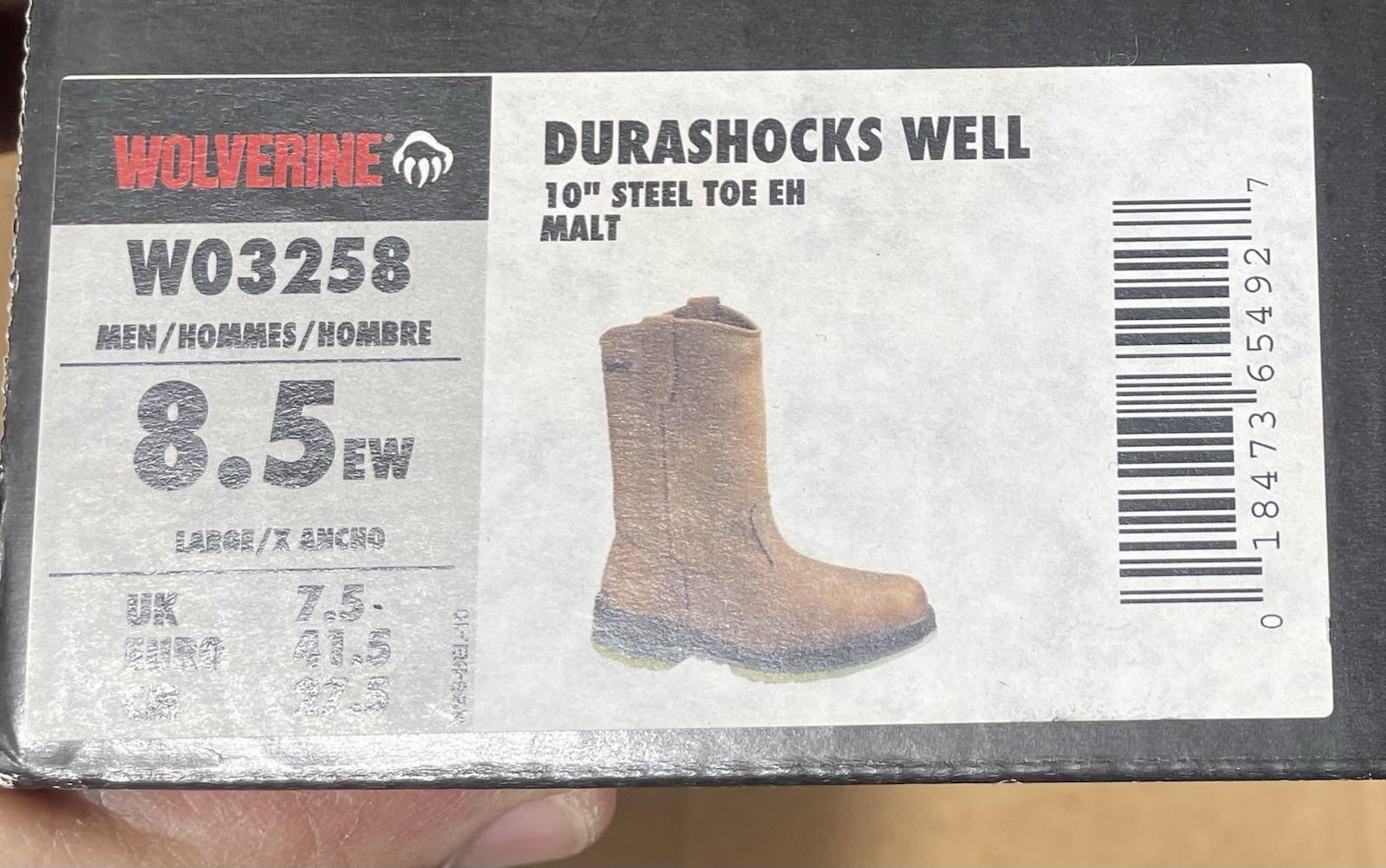 Wolverine Men’s Steel Toe W03258 DuraShocks Wellington Stone 8.5 EW New