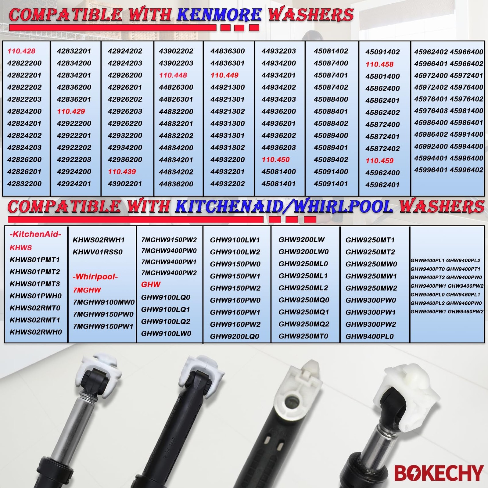 8182703 Washer Shock Absorbers 4 Pcs with Whirlpool, Maytag, Kenmore/Sears, K…