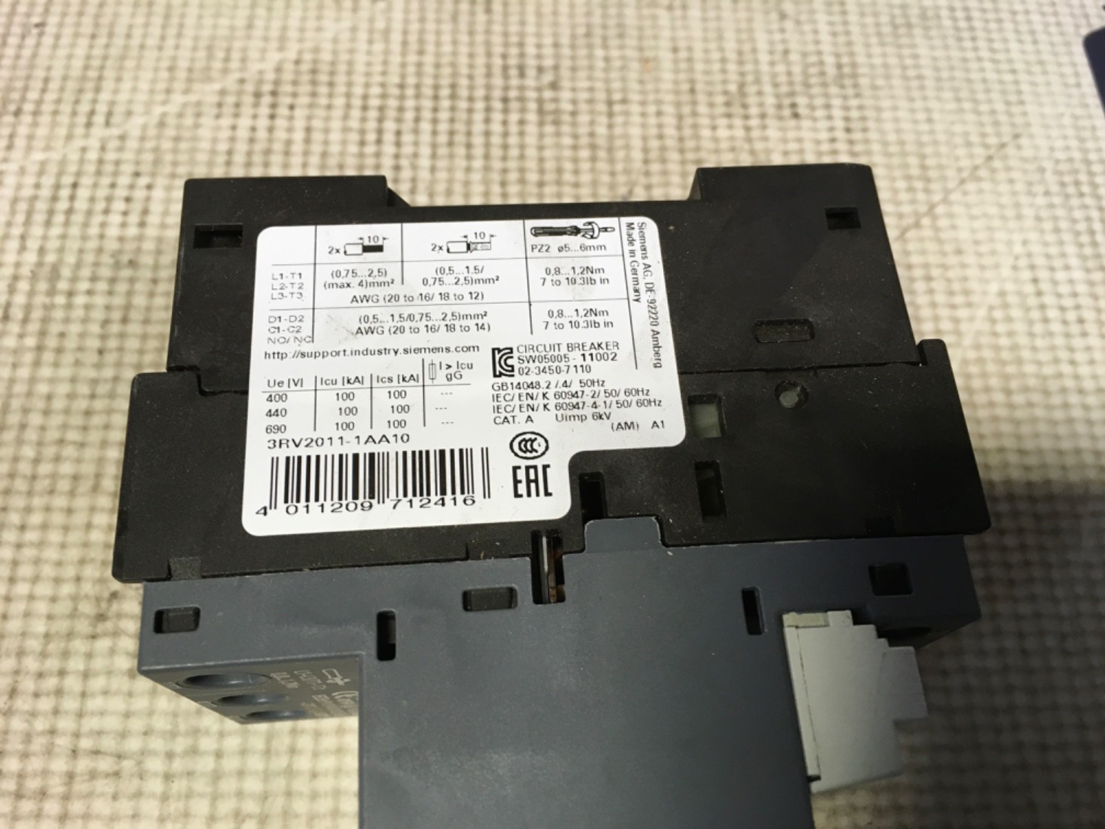 Siemens Sirius circuit breaker, 3R 2011-1AA10, pre-owned, (ADI-1460)