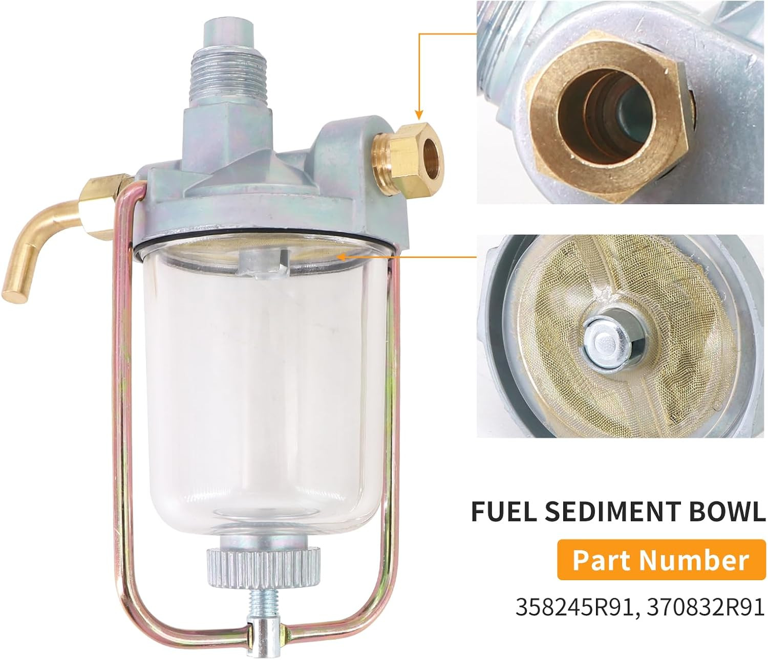 Fuel Gas Strainer Sediment Bowl Assembly for 370832R91 IH International Farmall