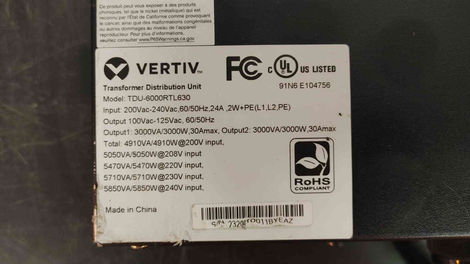 Vertiv Liebert TDU-6000RTL630: High-Capacity Rack-Mount Transformer Distribution