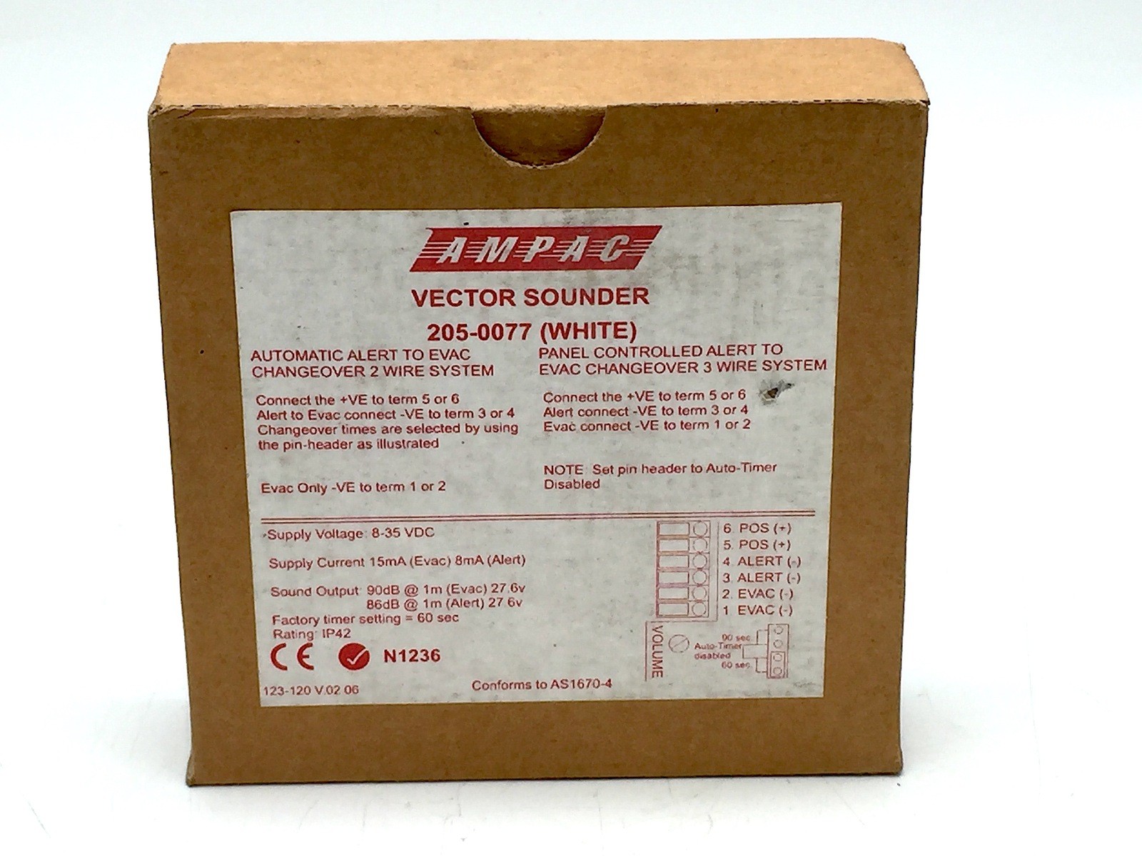 AMPAC 205-0077 Vector Sounder Fire Detection 123-06I V.01/V.02 White