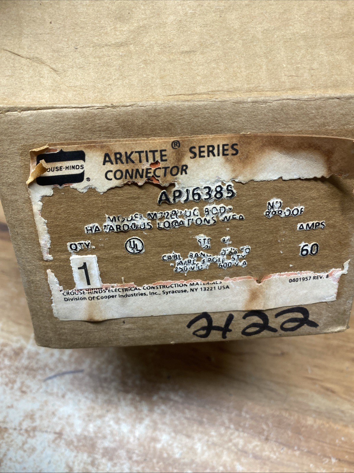 Crouse Hinds Arktite Connector Plu M4 APJ6385 60 AMP 2 WIRE 3 POLE 250VDC 600VAC