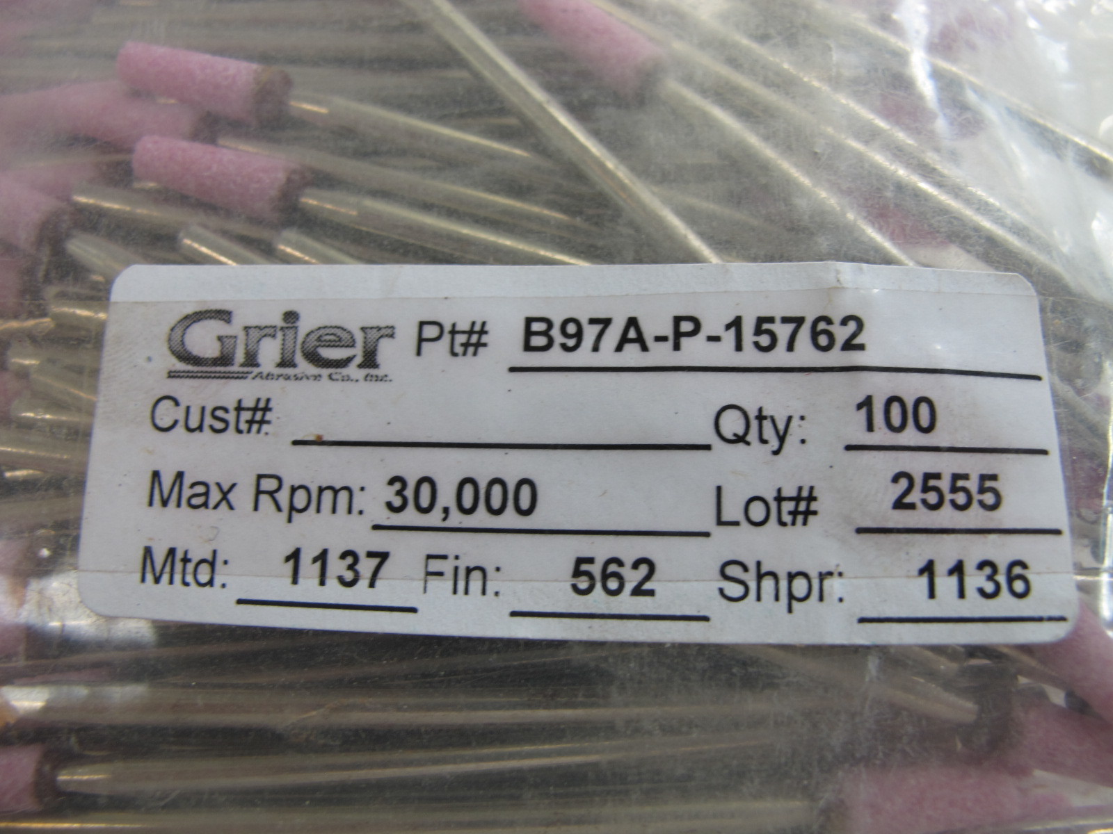 GRIER B97A-P-15762 Abrasive Mounted Stone POLishing Grinding Wheel ½”X3M 100pcs