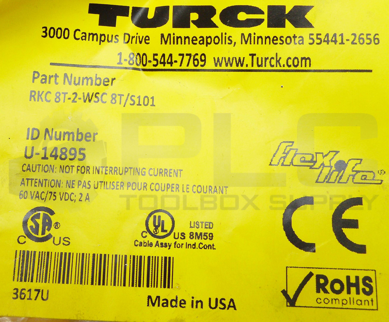 NEW TURCK ESCHA RKC 8T-2-WSC 8T/S101 FLEXLIFE MOLDED CORDSET U-14895