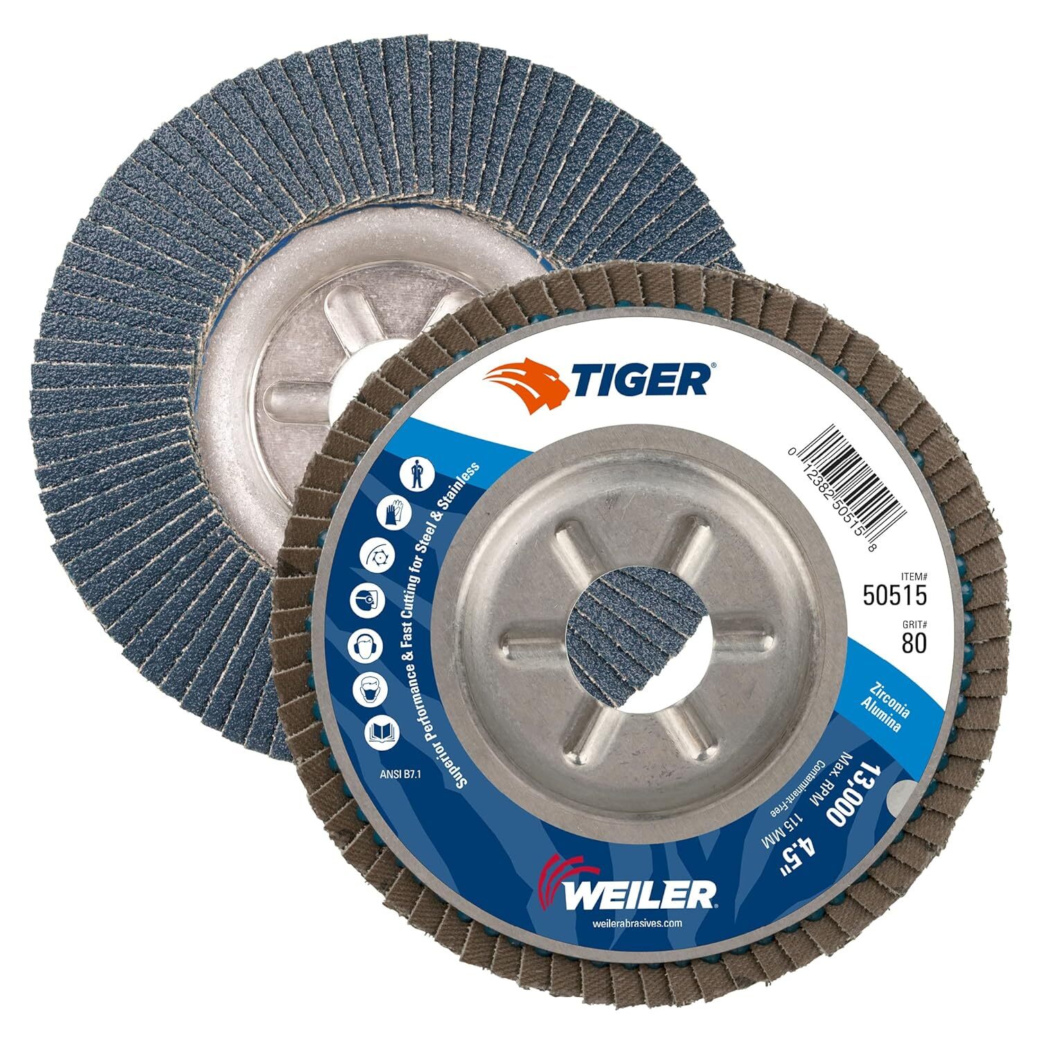 WEILER 50515 TIGER ABRASIVE FLAP DISC 80 GRIT 4-1/2 DIA.