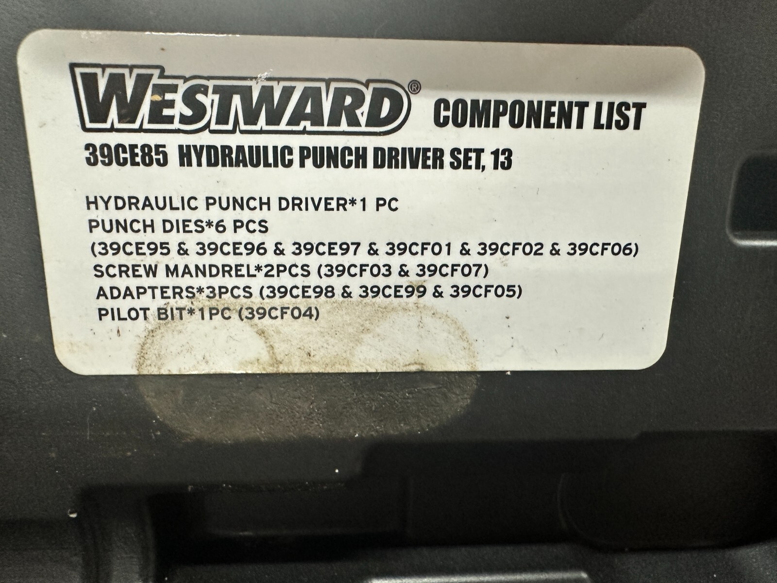 Westward 39CE85 13 Piece Hydraulic Punch Driver Set, 11 Ga.