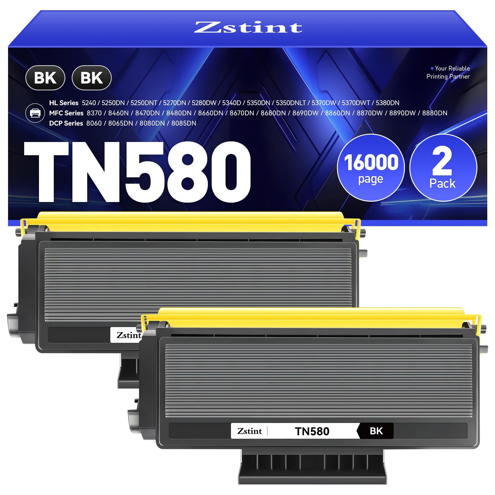TN580 Toner Cartridge Black 2-Pack Compatible for Brother TN-580 HL-5370DW HL-53