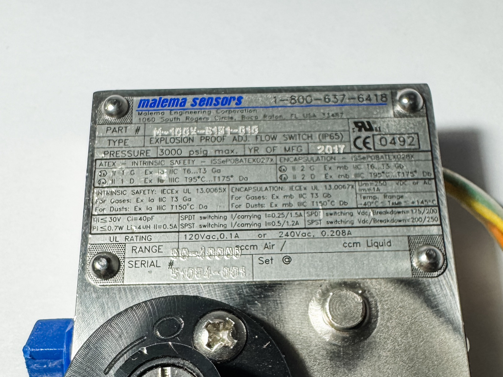 MALEMA SENSORS, Flow Switch Explosion-proof M-100X-S131-010