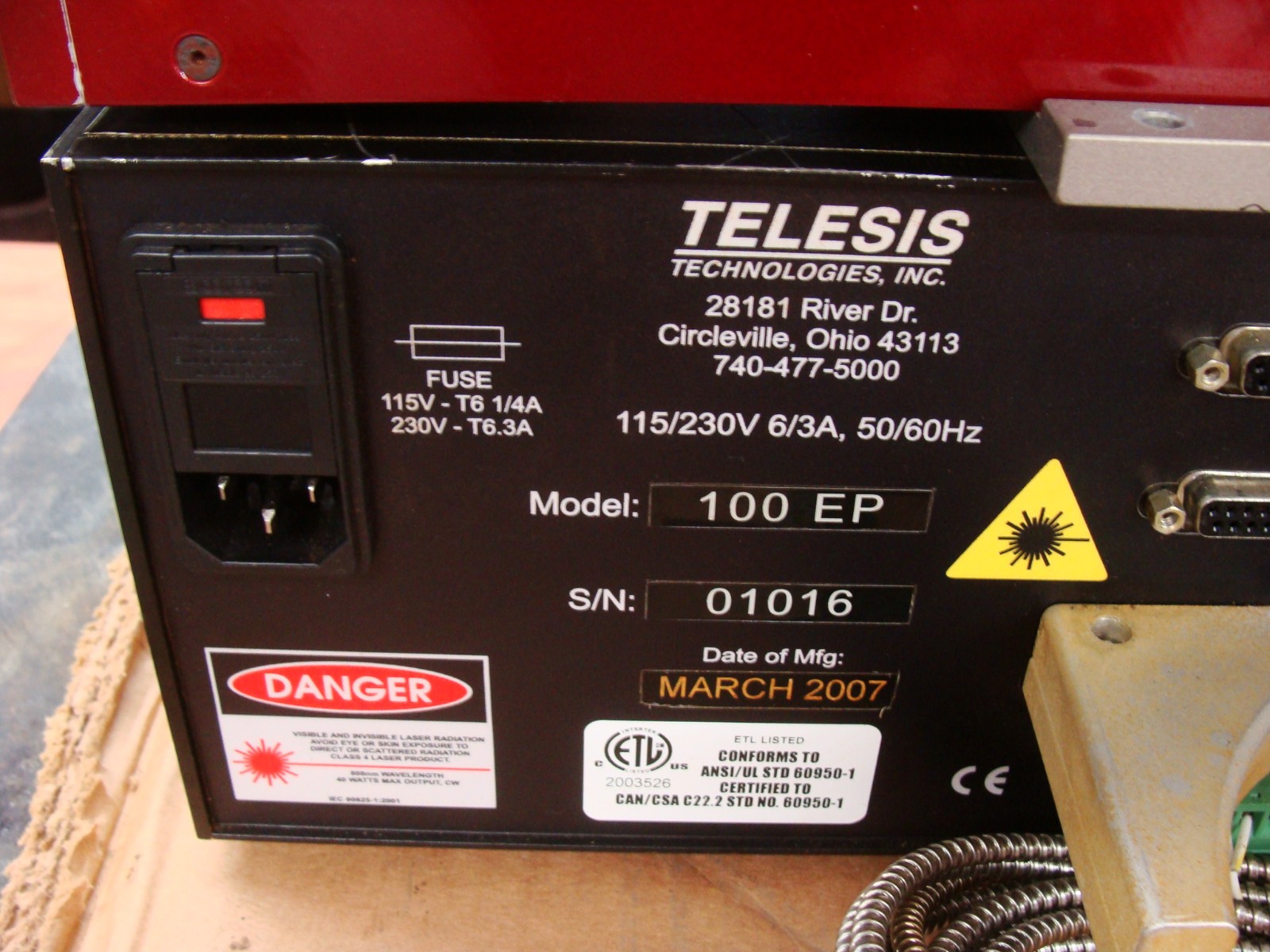 TELESIS TLM SERIES DIODE-PUMPED LASER SYSTEM TLM 100EP