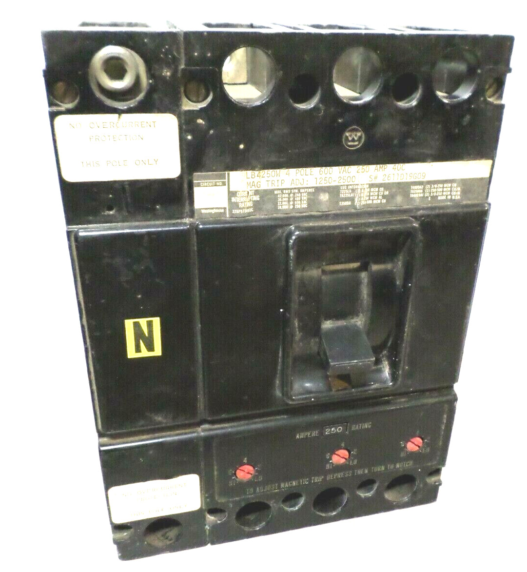 Westinghouse LB4250W 4 Pole 600 VAC 250A Circuit Breaker 250 Amp