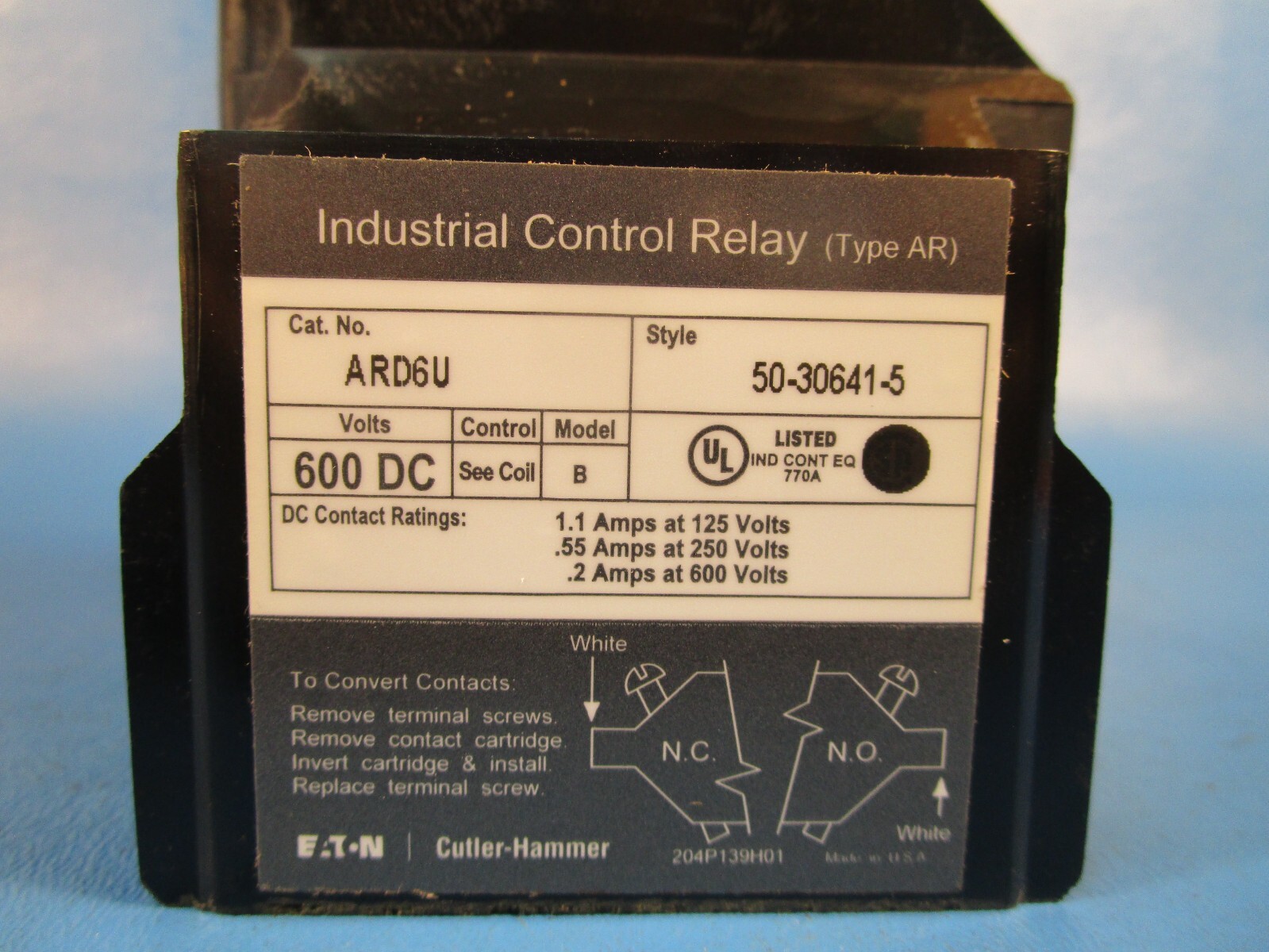 Eaton ARD6U, AR Relay 6P 600V, without Cartridges, 130VDC Relay, Cutler Hammer