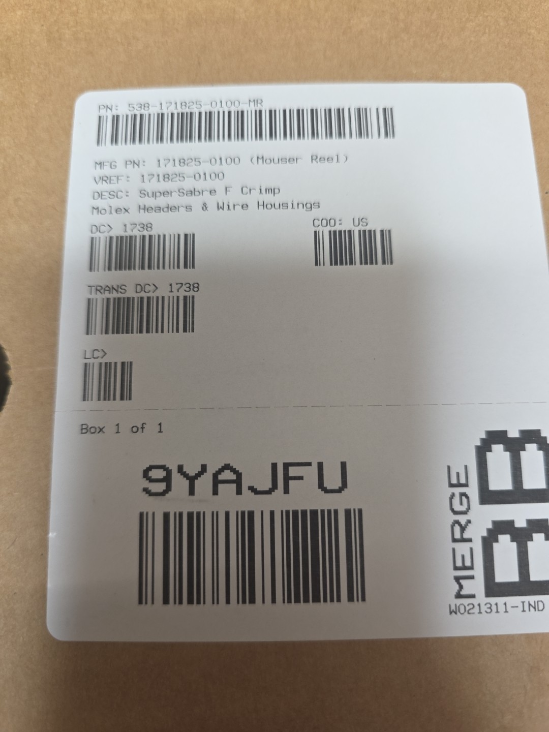 MOLEX 171825-0100 Qty of 400 per Lot Blade Contact 10-12 AWG Crimp Female Blade
