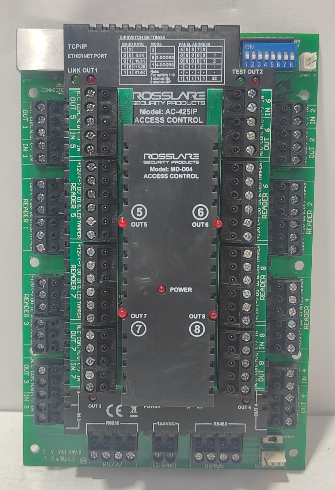 ROSSLARE AC-425IP 4 DOOR ACCESS CONTROL UNIT WITH ROSSLARE MD-D04 EXPANSION PCB