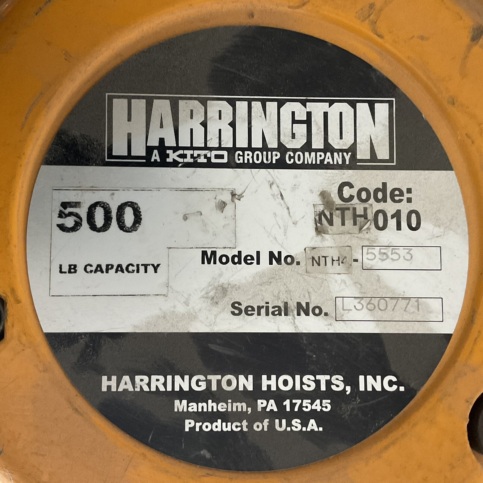 HARRINGTON NTH003-10 Manual Chain Hoist Push Trolley 500lb Lift Cap 10′ Lift Lg