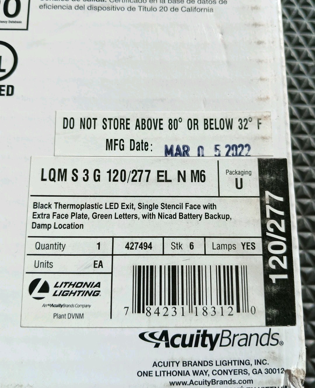 (2) LITHONIA LQM-S3G-120/277-EL-N-M6 Black Exit Signs LQMS3G120277ELNM6