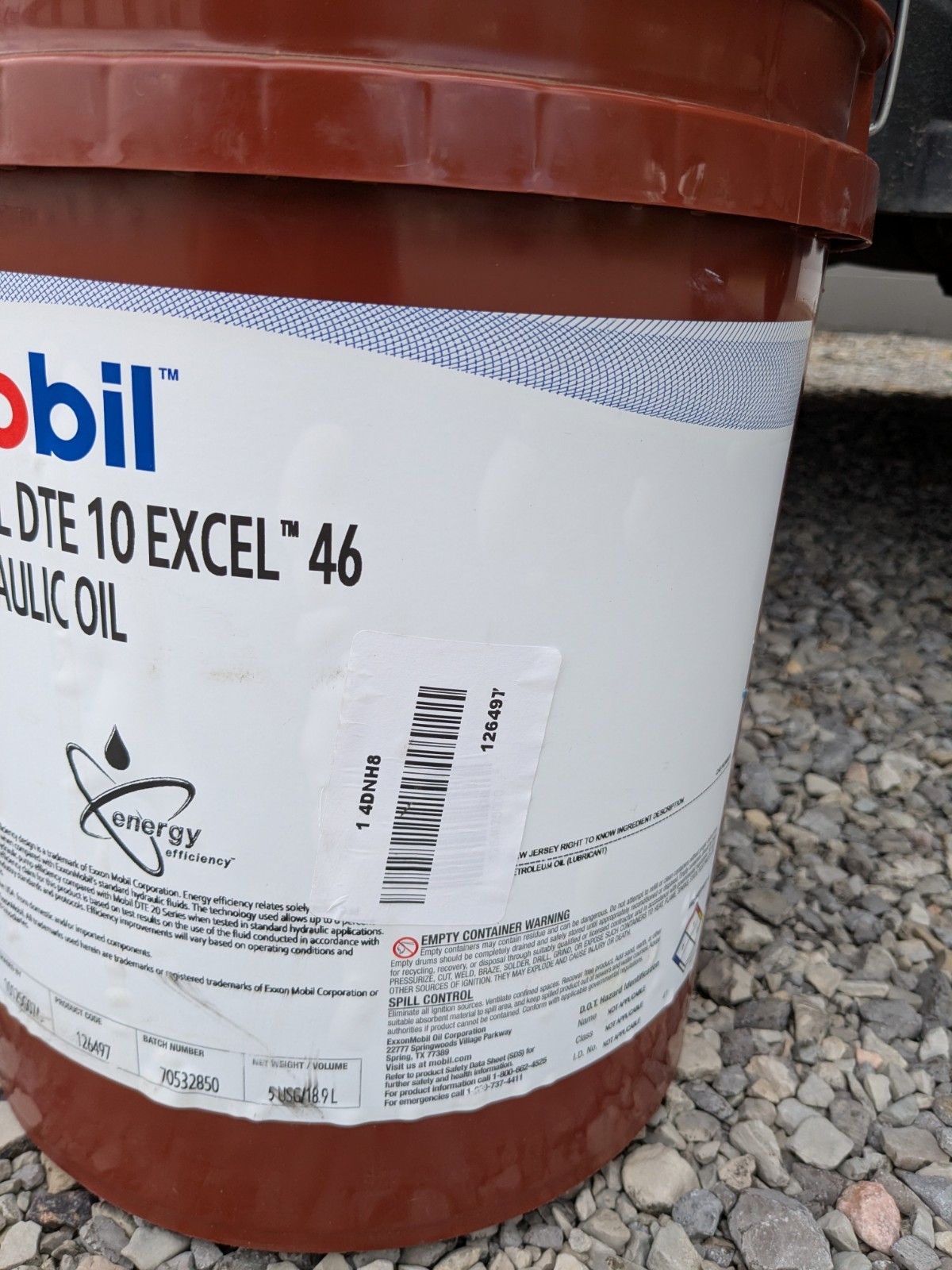 Mobil 126497 5 Gal Pail DTE 10 Excel 46 Hydraulic Oil 46 Iso Viscosity, 20 Sae