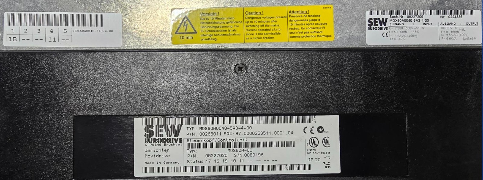 SEW EURODRIVE-MDS60A0040-5A3-4-00 – DRIVE CONTROL UNIT 8.6AMP 400VAC (Used)
