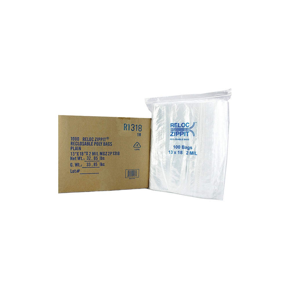 RELOC ZIPPIT R1318 Reclosable Poly Bag,Zip Seal,PK1000 38UU94