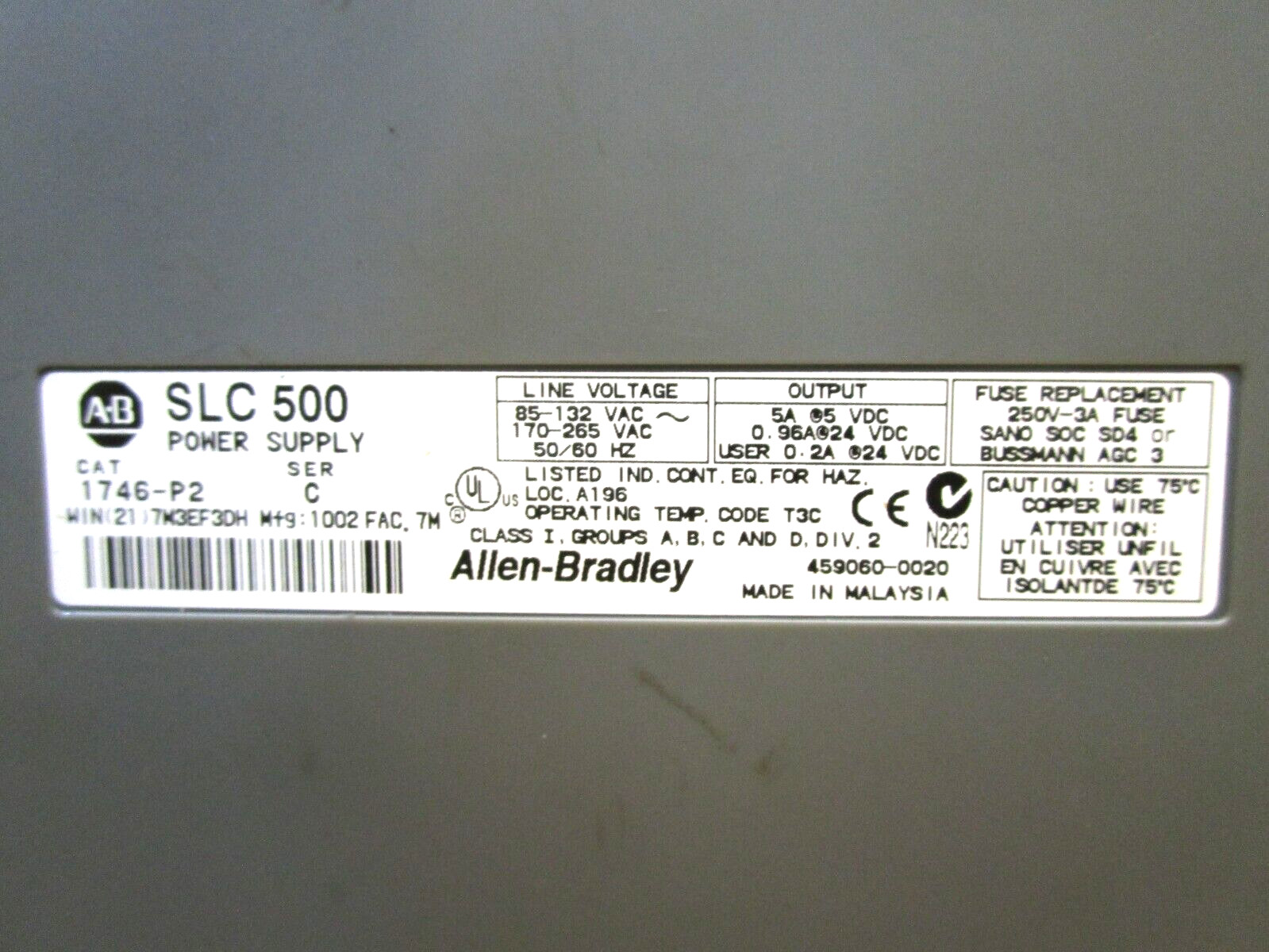 Allen-Bradley SLC500 5/04 1746-P2 1747-L541 1746-NI16V 47689HM