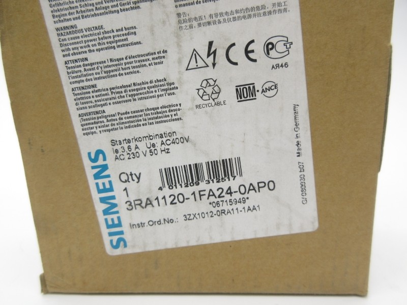 SIEMENS 3RA1120-1FA24-0AP0 230VAC 3.6A NSMP