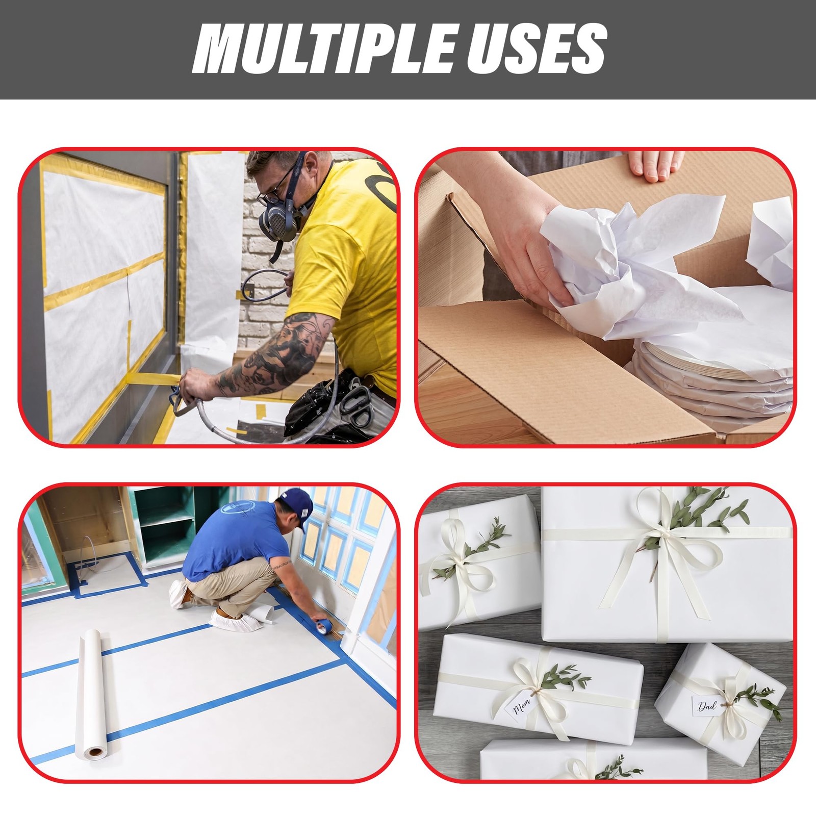 LAUCO White Masking Paper Automotive Painters Multi-Purpose 36” x 9000” (750′)