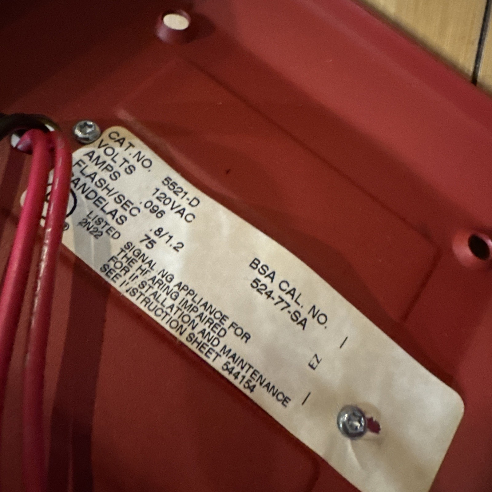 120VAC .096A FOS SIGNALING HORN STROBE FLUSH MOUNT Red Plate 5521D-D-14-120-60