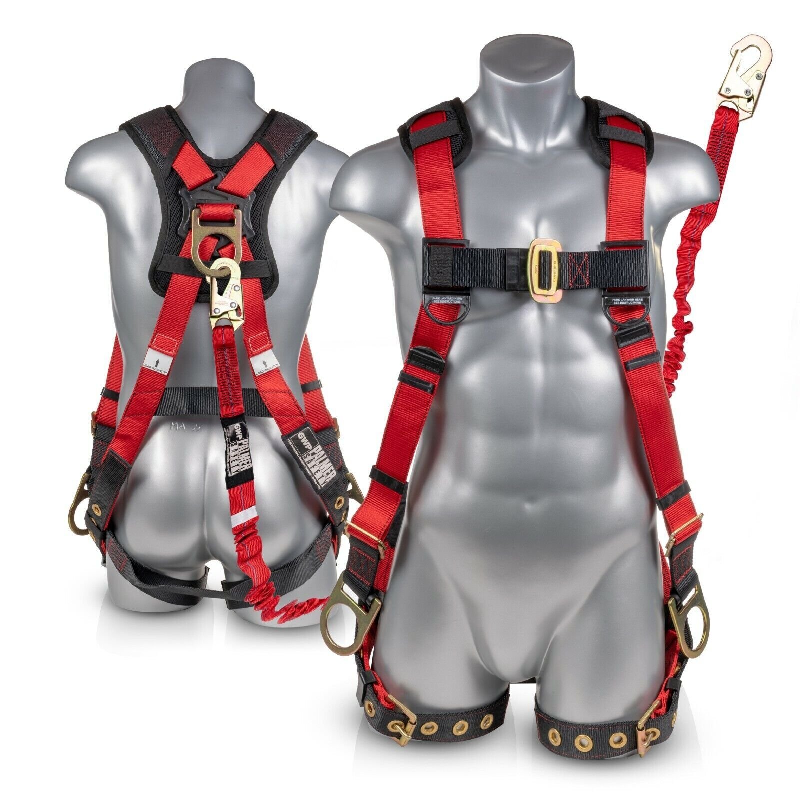 Full Body Harness w/detachable 6′ Internal Shock Absorbing Lanyard w/ Steel Hook