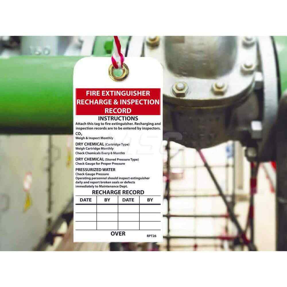 25 Pack NMC RPT26 Fire Extinguisher Inspection Tags: Vinyl, 3″ x 6″