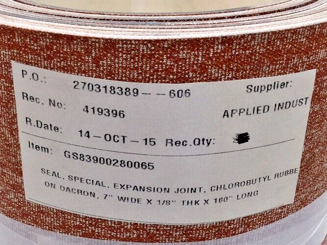 Seal 718160 Expansion Joint Chlorobutyl Rubber on Dacron 7 W X 1/8 Th X 160″ L