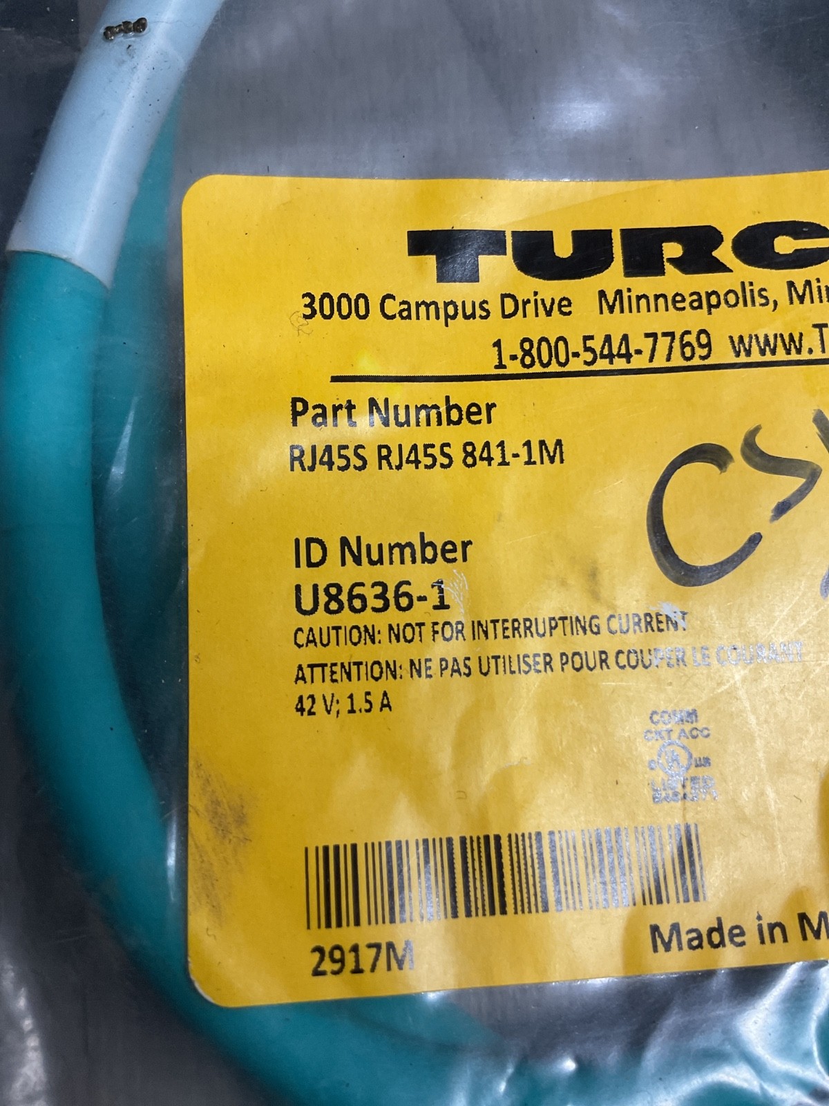 TURCK U8636-1 , RJ45S-RJ45S-841-1M Cable #4018J49