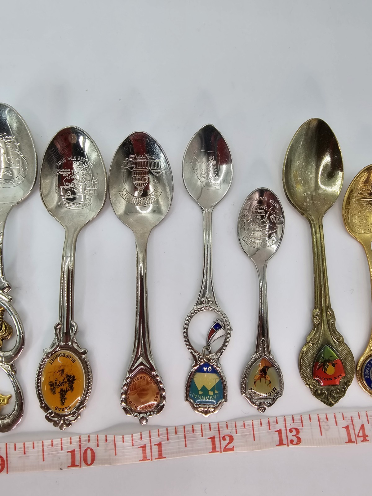 Lot of 18 Souvenir Mini Spoons-States, Places, Countries-Silver Plated, Brass