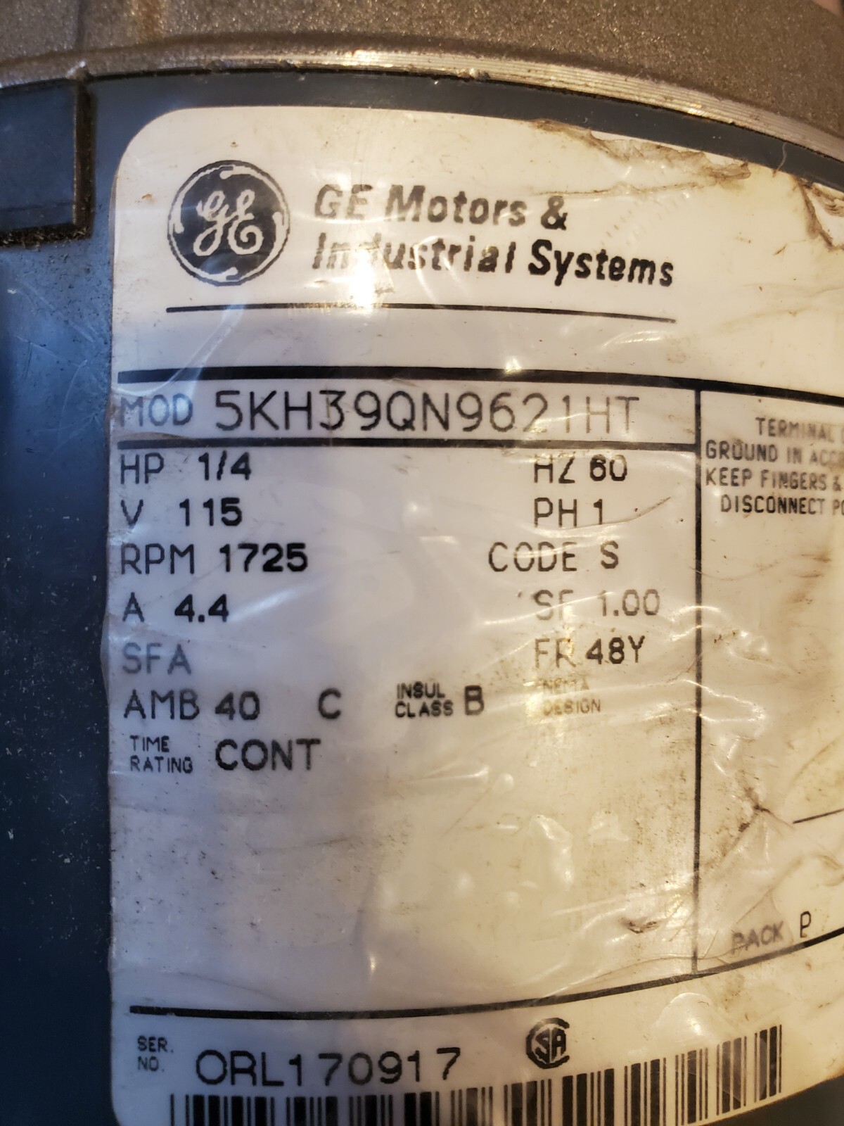 1/4HP 1725PRPM GENERAL ELECTRIC 5KH39QN9621HT SINGLE PHASE MOTOR USED *USA*