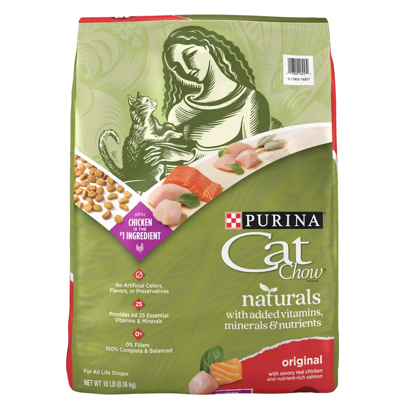3 PACK Purina Cat Chow Naturals, Dry Cat Food, Chicken & Salmon, 18 lb Bag