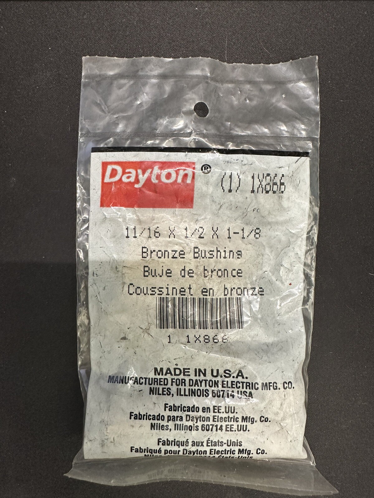 DAYTON 1X866 11/16 X 1/2 X 1-1/8BRONZE BUSHING …3/PK