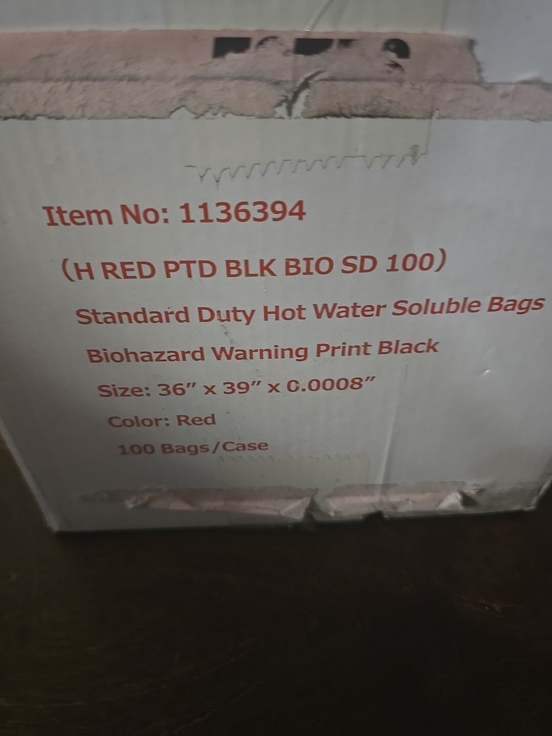 Hot Water Soluble Bags 36″x39″ – 0.8 Mil Red Biohazard Warning 1136394 100 Bags
