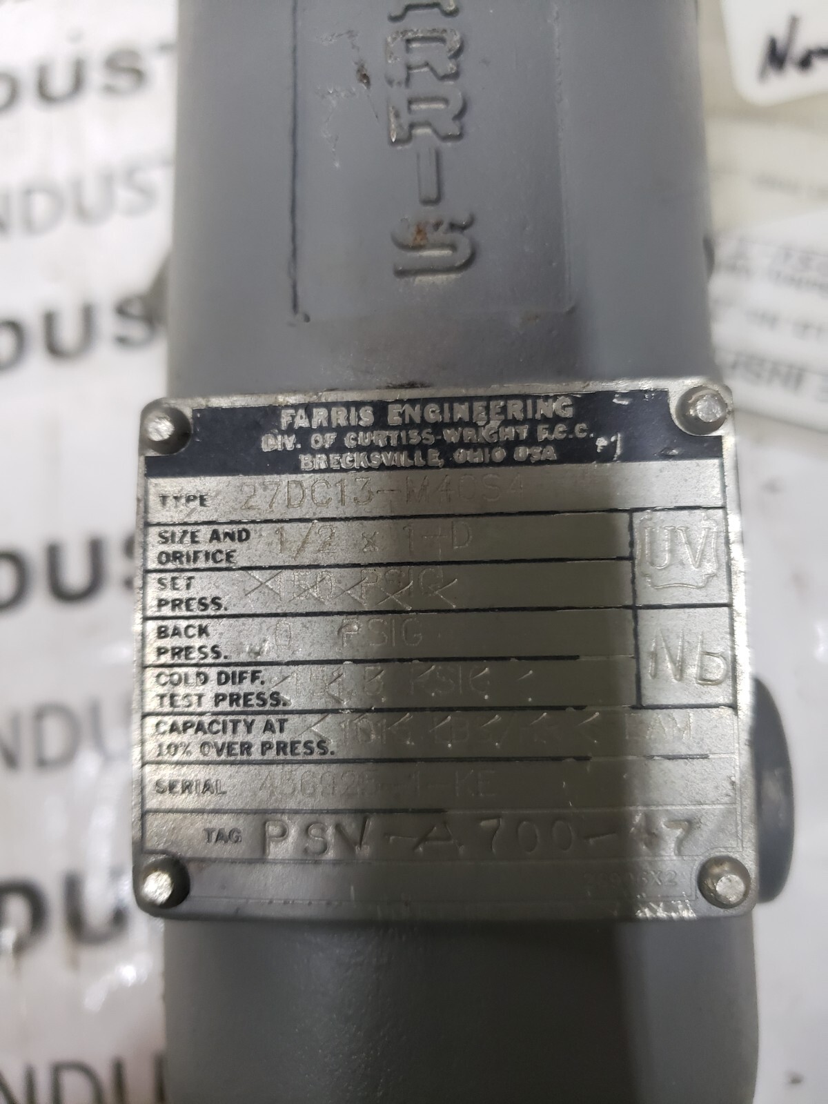 FARRIS 27DC13-M40S4 RELIEF VALVE