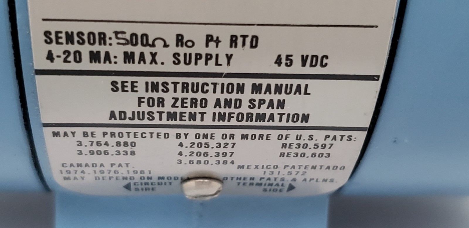 ROSEMOUNT 0444RL9U3A1E5R0854 TEMPERATURE TRANSMITTER, 20/120 DEG F, 45VDC, NNB