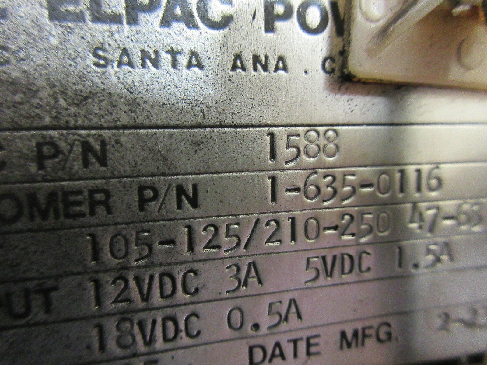 ELPAC POWER SUPPLY PAC P/N 1588 1-635-0116 105-125/210-250