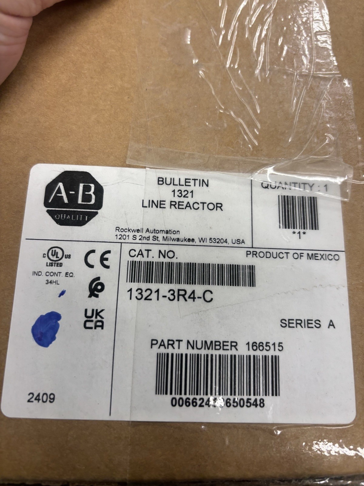 Allen-Bradley 3-Phase Reactor 166515, 4A 600V 1321-3R4-C