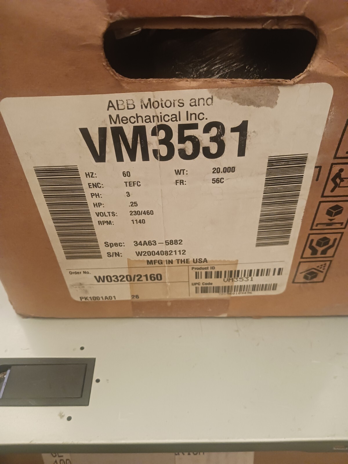 NEW BALDOR INDUSTRIAL MOTOR 1/4HP 230/460V 1140RPM 3 PHASE VM3531