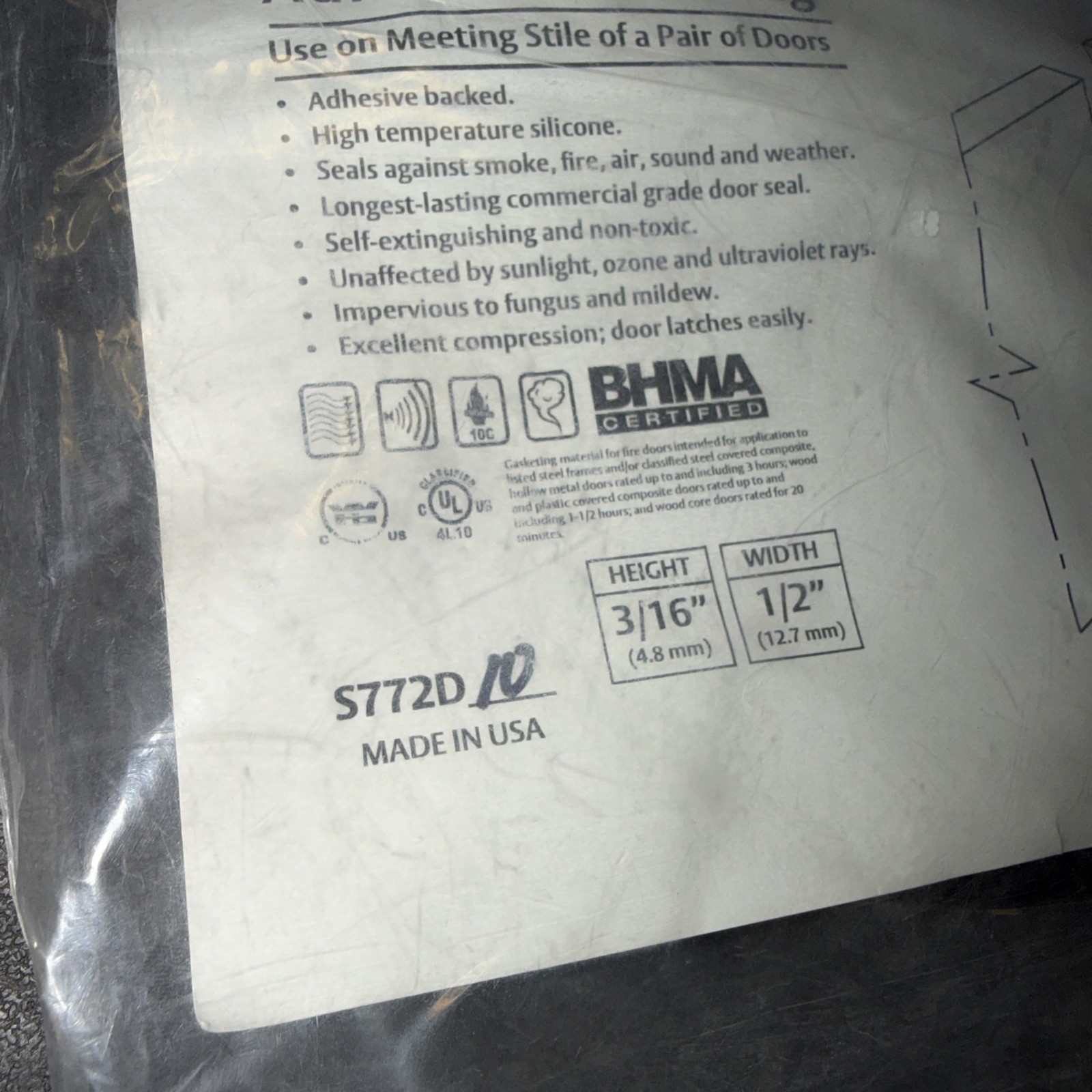 Assa Abloy Pemko S772 Siliconseal Adhesive Gasketing Door Frame Seals LOT OF 2