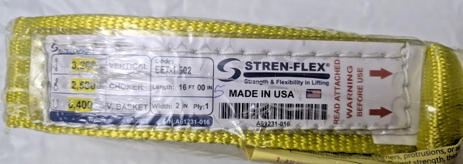 STREN-FLEX EET-1-902-16 Synthetic Web Sling, Type 4, 15 ft L, 2 in W, Nylon,