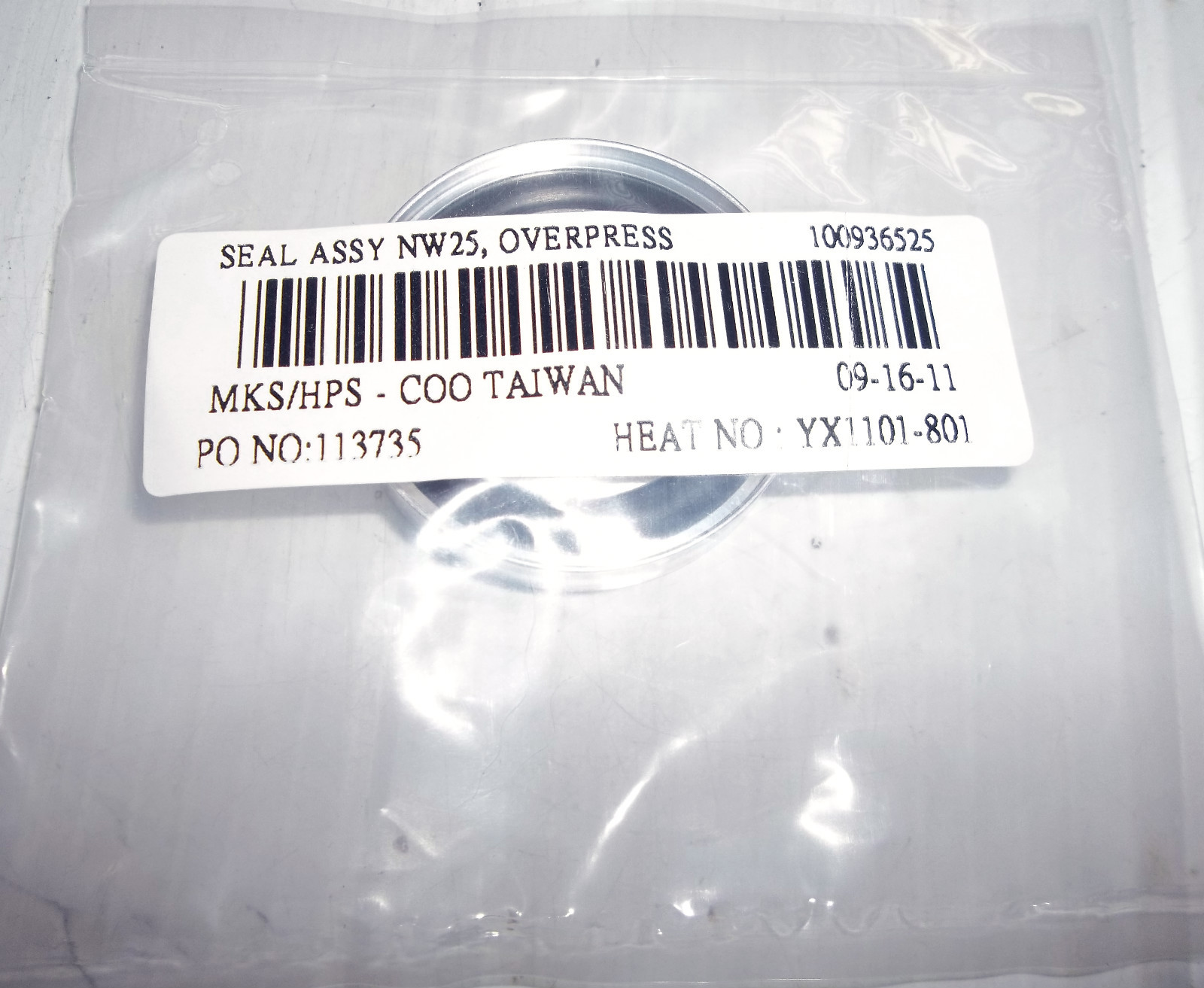 NEW MKS/HPS SEAL ASSY NW25, OVERPRESS 100936525 PO NO: 113735